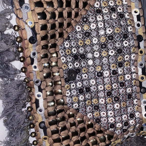 ibBan Anthropology Handmade Boho Beaded Fringe Crossbody Bag Gray - Picture 8 of 11